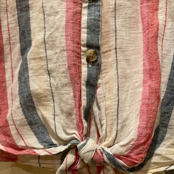 100% Linen Threads Button Up Top Striped-Large - Picture 3 of 5
